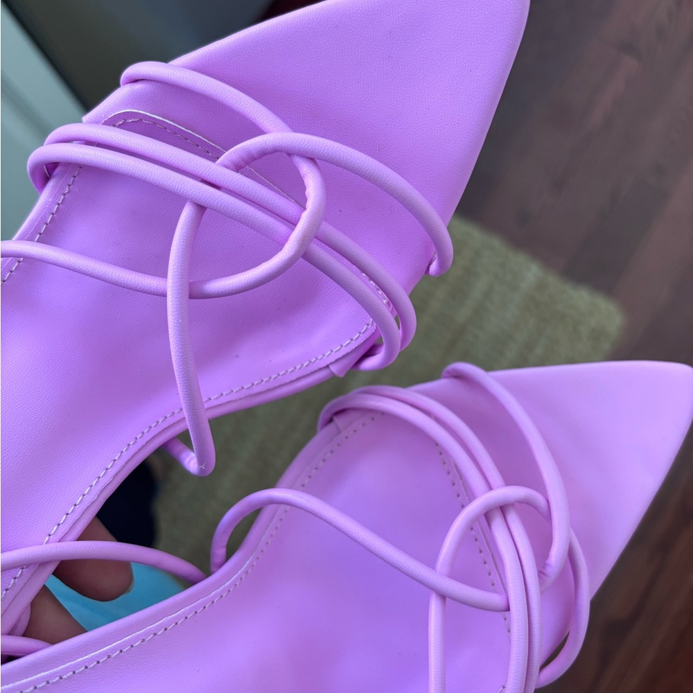 Pink ankle high heeled sandals - Picture 3 of 5
